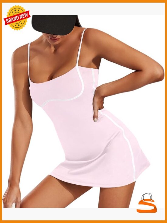 Dresses & Skirts - Sleeveless Tennis Dress with Built-in Bra & Shorts Pockets Athletic Golf Dress